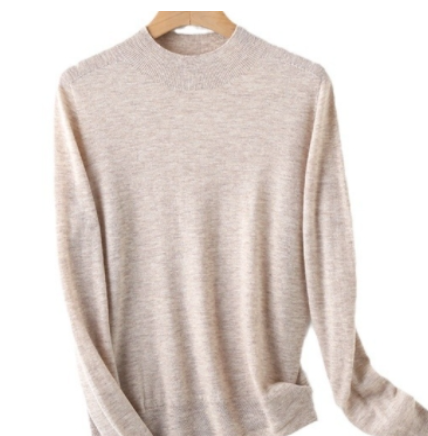 气质通勤秋冬季精纺48支羊毛100针织套衫纯色经典长袖羊毛衫上衣